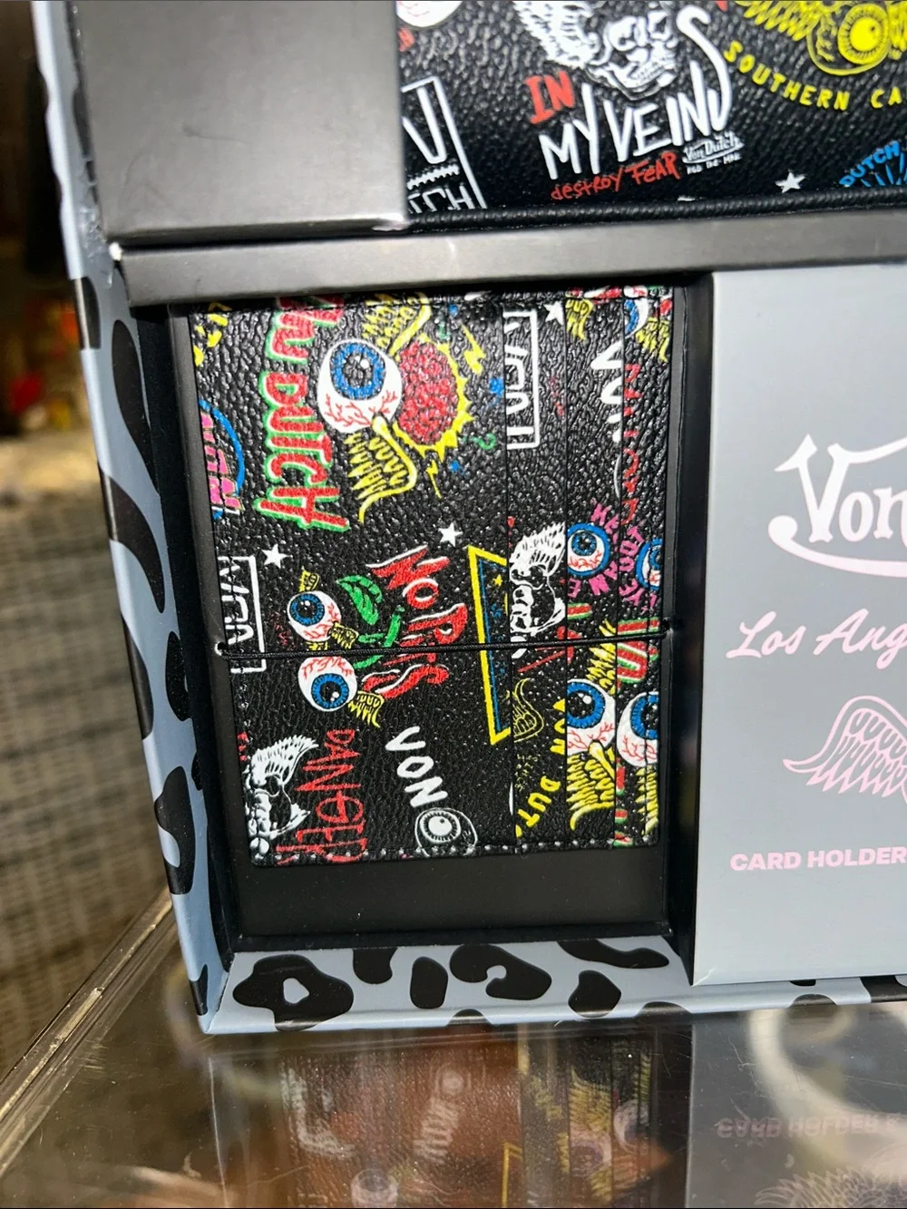 Von Dutch- NIB! Black Multi-Color Logo Print Handbag & Card Holder Bundle